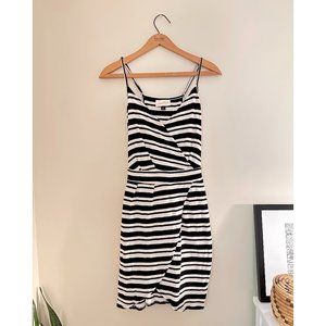 Black & White Striped Faux Wrap Knit Dress